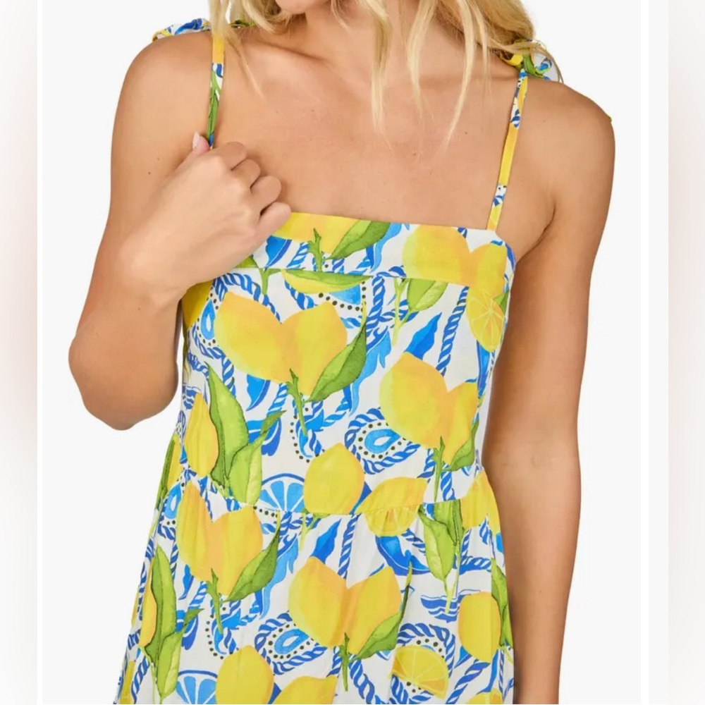 Kenny Flowers The Positano Tiered Maxi Dress Resort  Smocked Back Lemon Sz Small - Picture 3 of 13